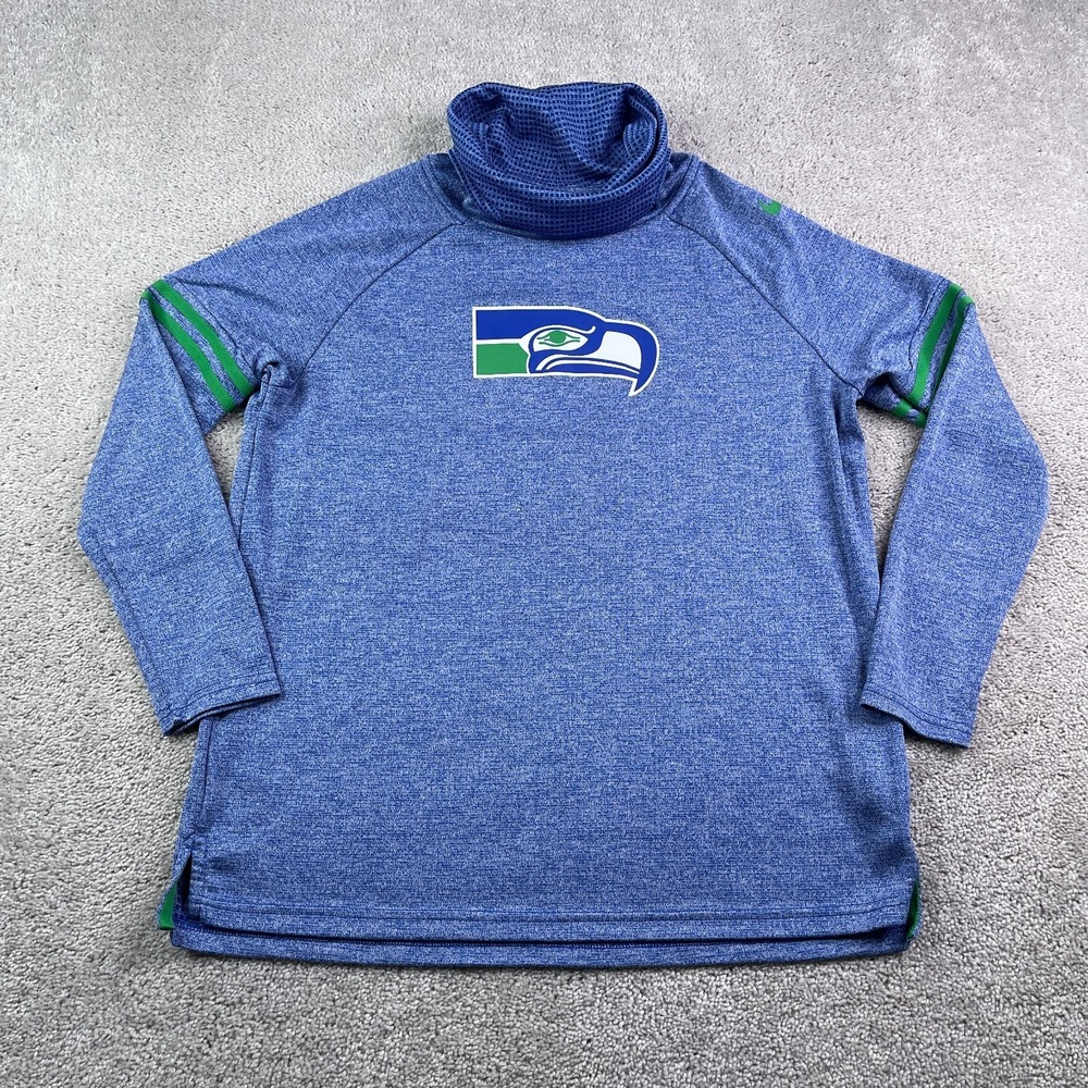 Seattle Seahawks Sweatshirt Womens Large Blue Nike Performance Funnel Neck